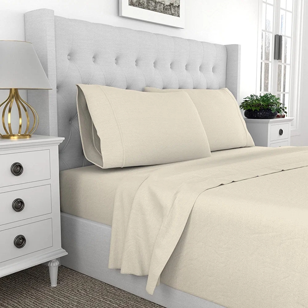 Ultra-Soft & Silky 100% Cotton Wrinkle-Resistant Ivory Sheets King Size